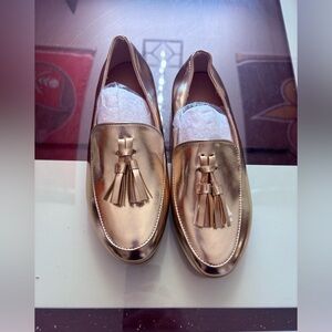Gold Metallic Loafers Tassel Slip On Flats Size EU 39 / US 8
